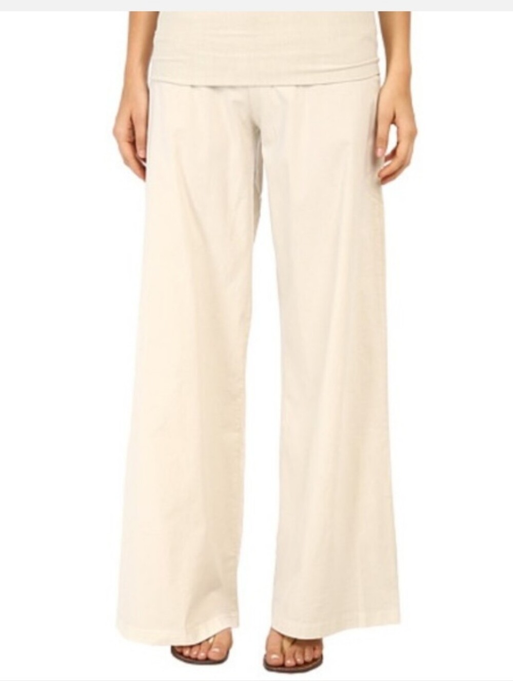 XCVI WIDE LEG PALAZZO FOLD OVER HIGH WAIST PANTS PUTTY CREAM SMALL